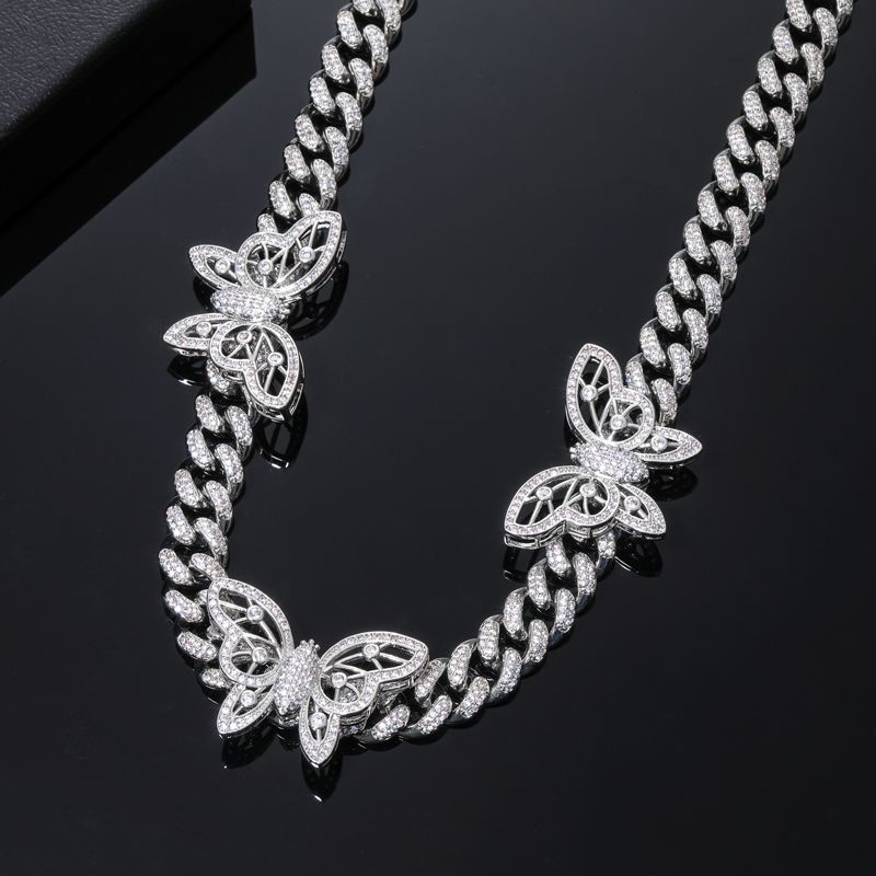  Iced Butterfly Cuban Chain Choker Necklace