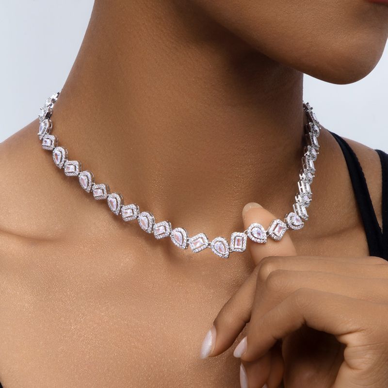 Iced Irregular Baguette Cut & Pear Cut Choker Necklace Iced Irregular Baguette Cut & Pear Cut Choker Necklace