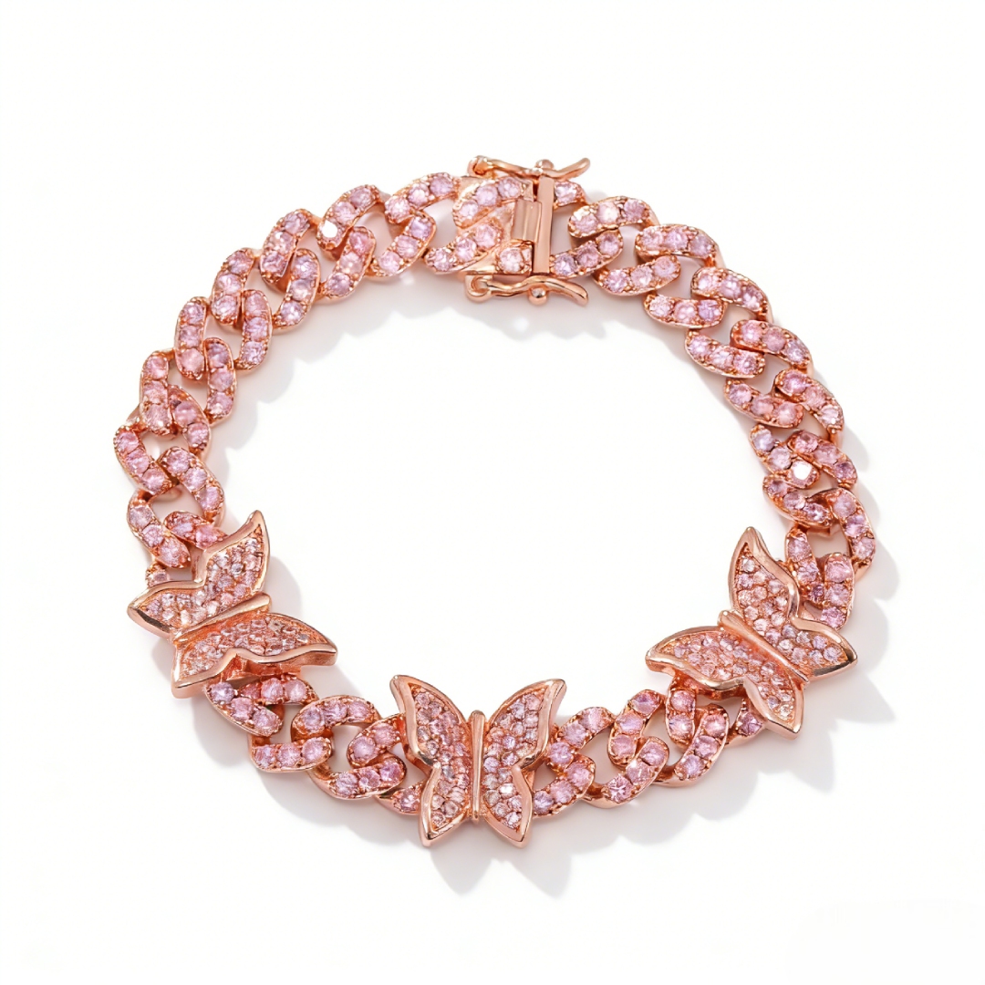 Iced Butterfly Cuban Chain Bracelet