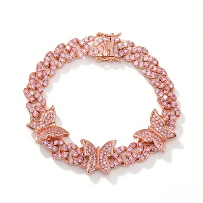 Iced Butterfly Cuban Chain Bracelet
