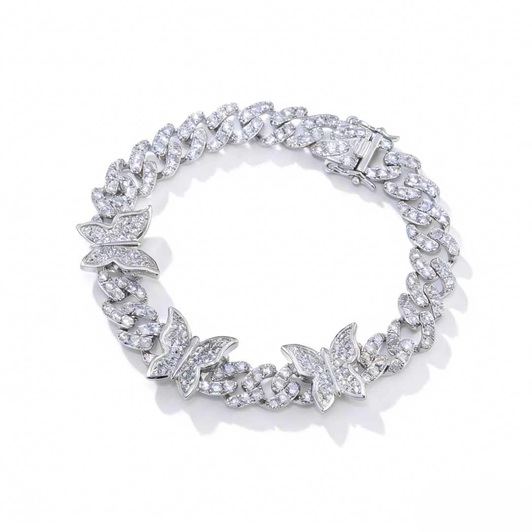 Iced Butterfly Cuban Chain Bracelet