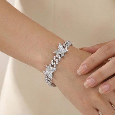 Iced Butterfly Cuban Chain Bracelet