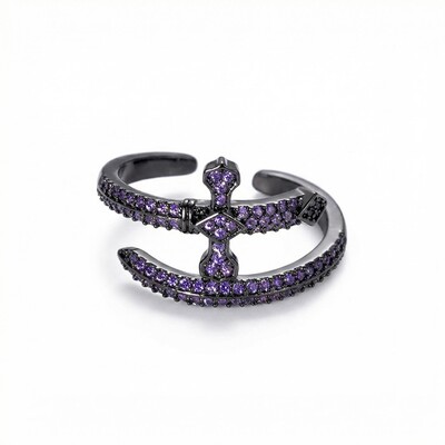 Women's Iced Sword Open Ring - Purple/White