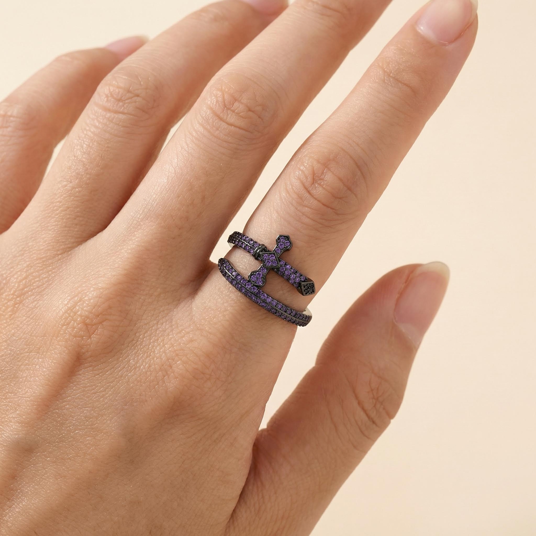Women's Iced Sword Open Ring - Purple/White