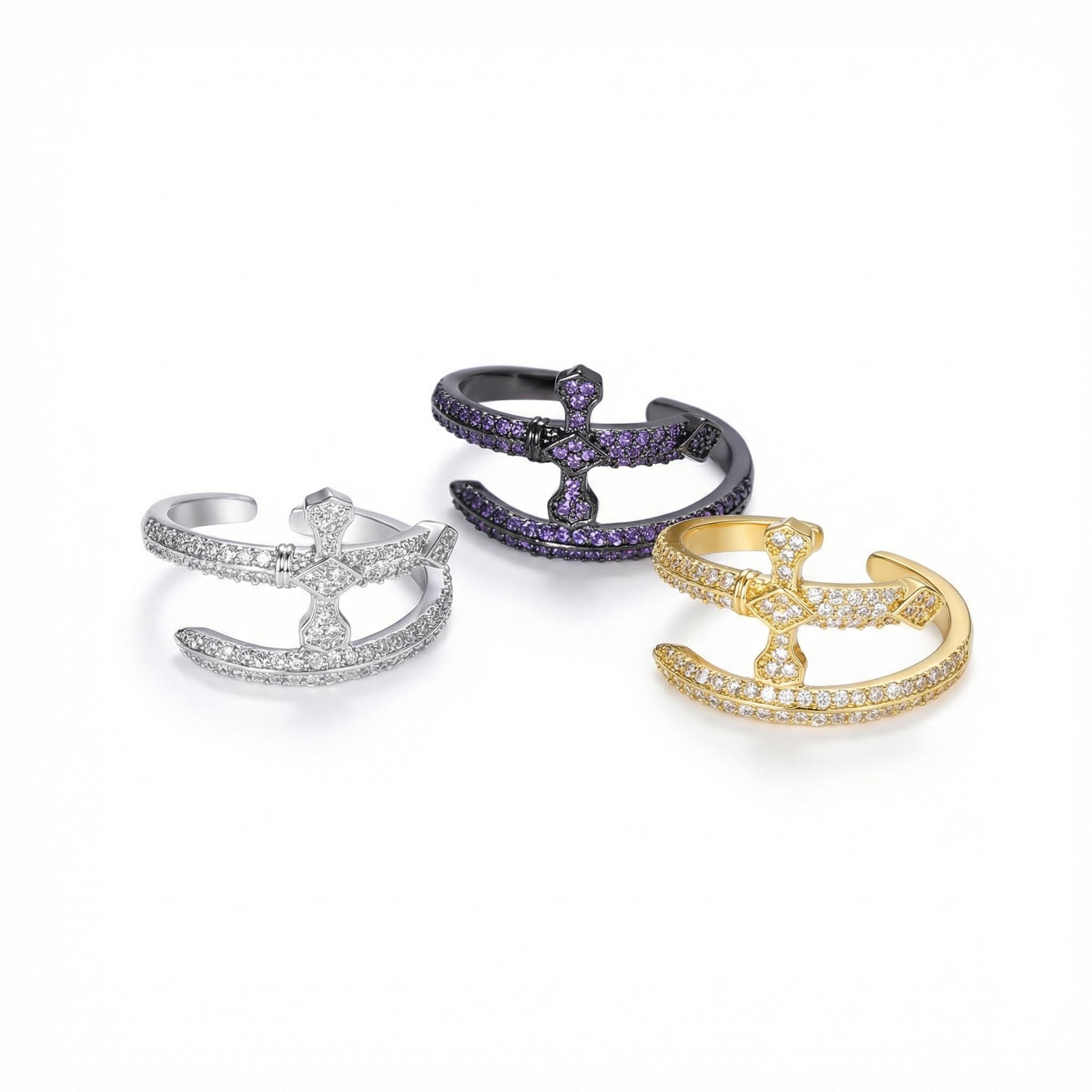 Women's Iced Sword Open Ring - Purple/White