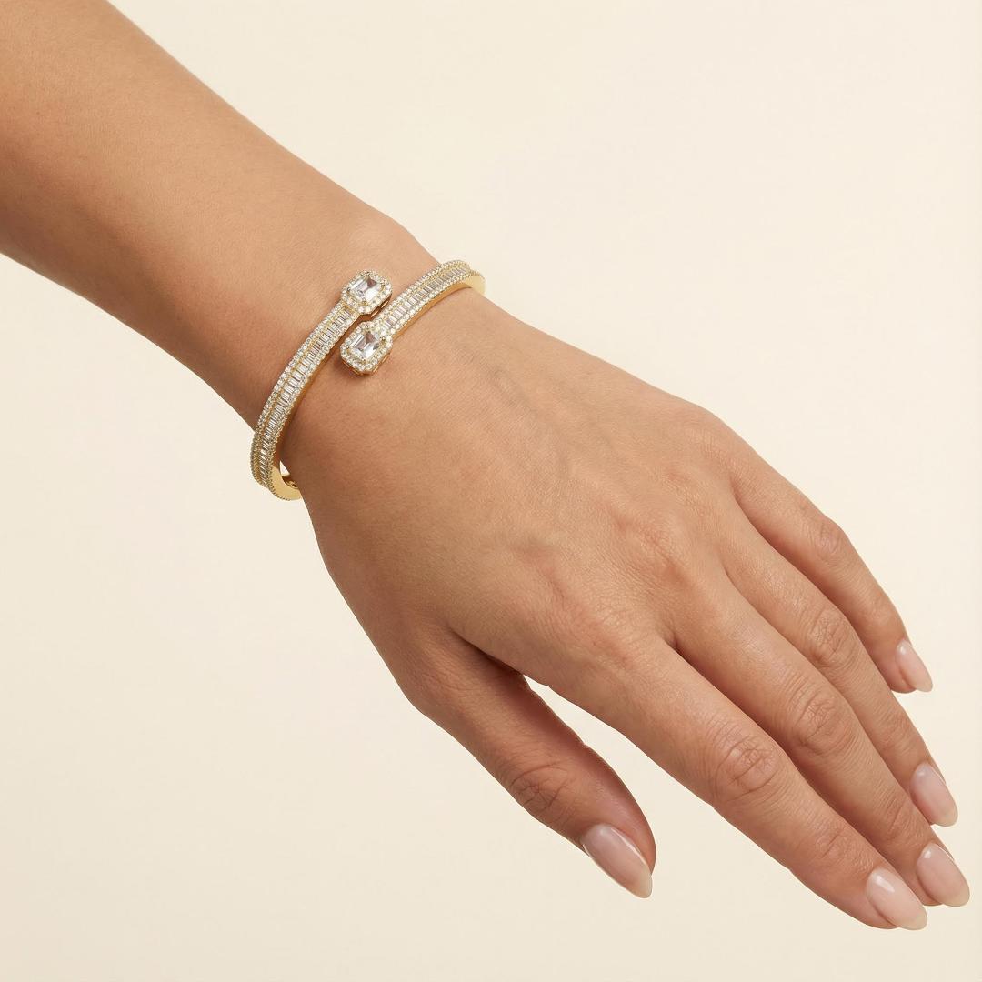  Iced Emerald & Baguette Cut Bangle
