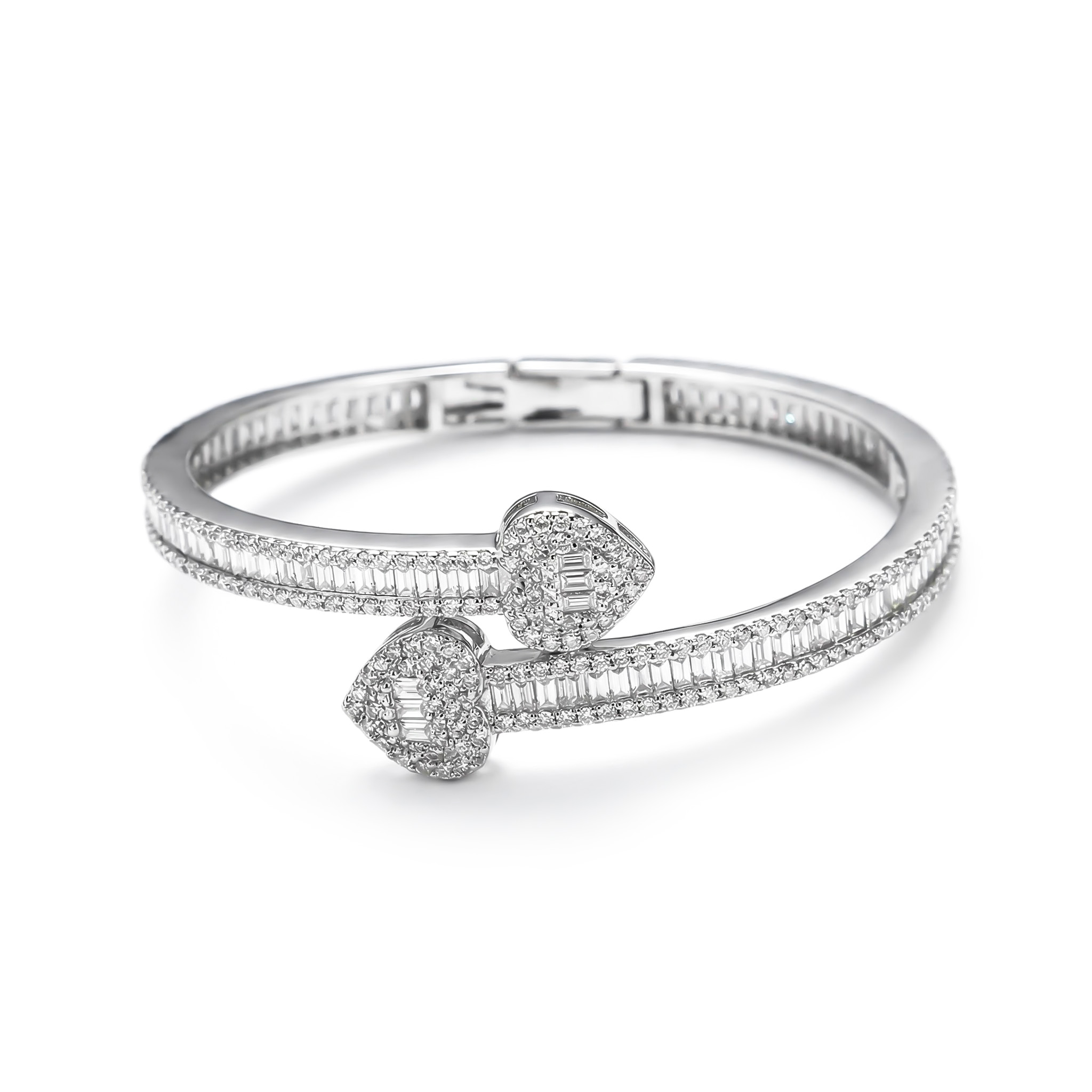  Iced Heart Baguette Cut Bangle