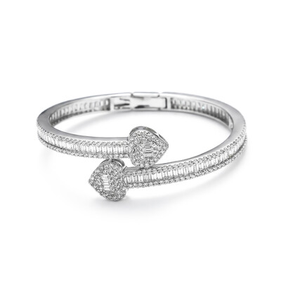  Iced Heart Baguette Cut Bangle