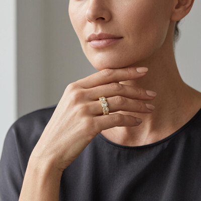 Iced Pink Clustered Band Ring