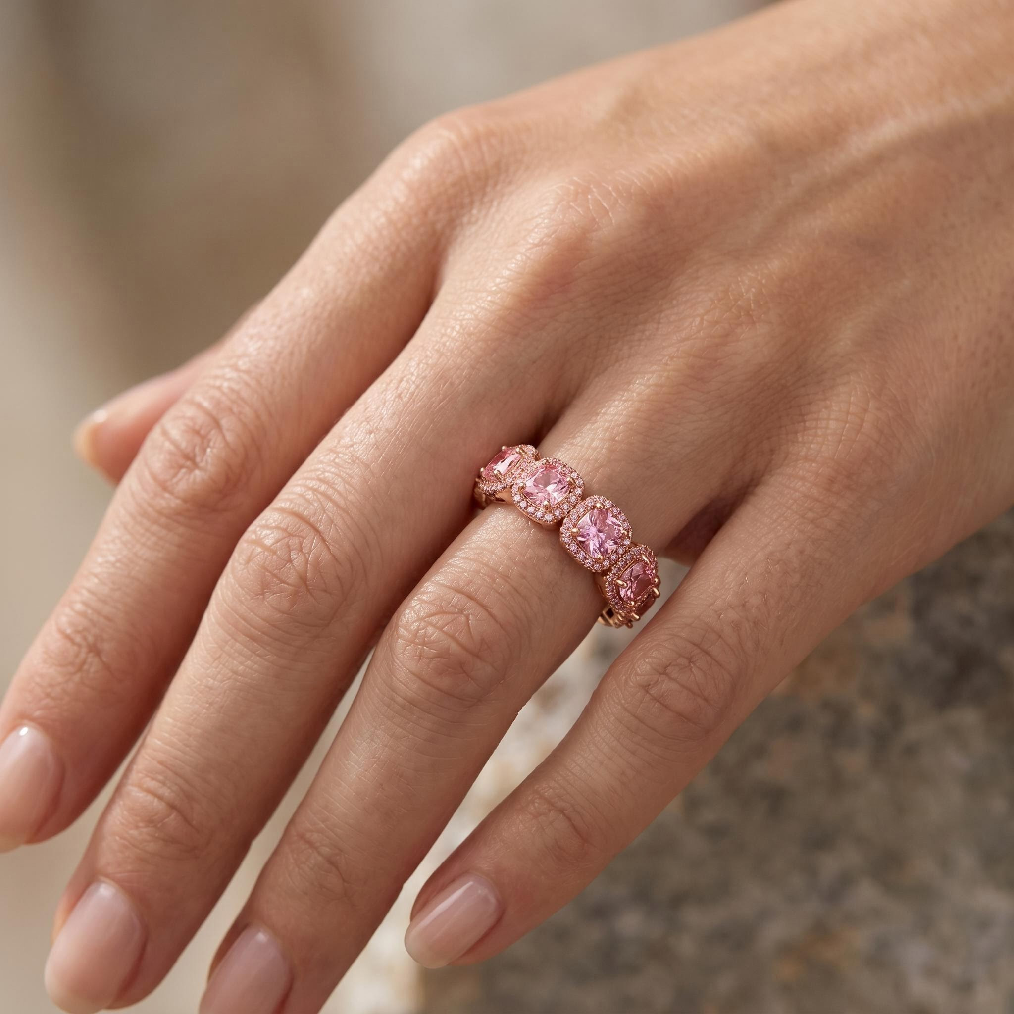 Iced Pink Clustered Band Ring