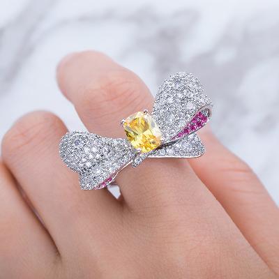  Iced Pink/Yellow Oval Bow Ring