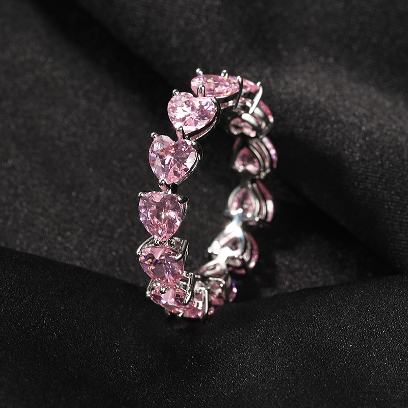  Pink Heart Cut Love Band Ring in White Gold