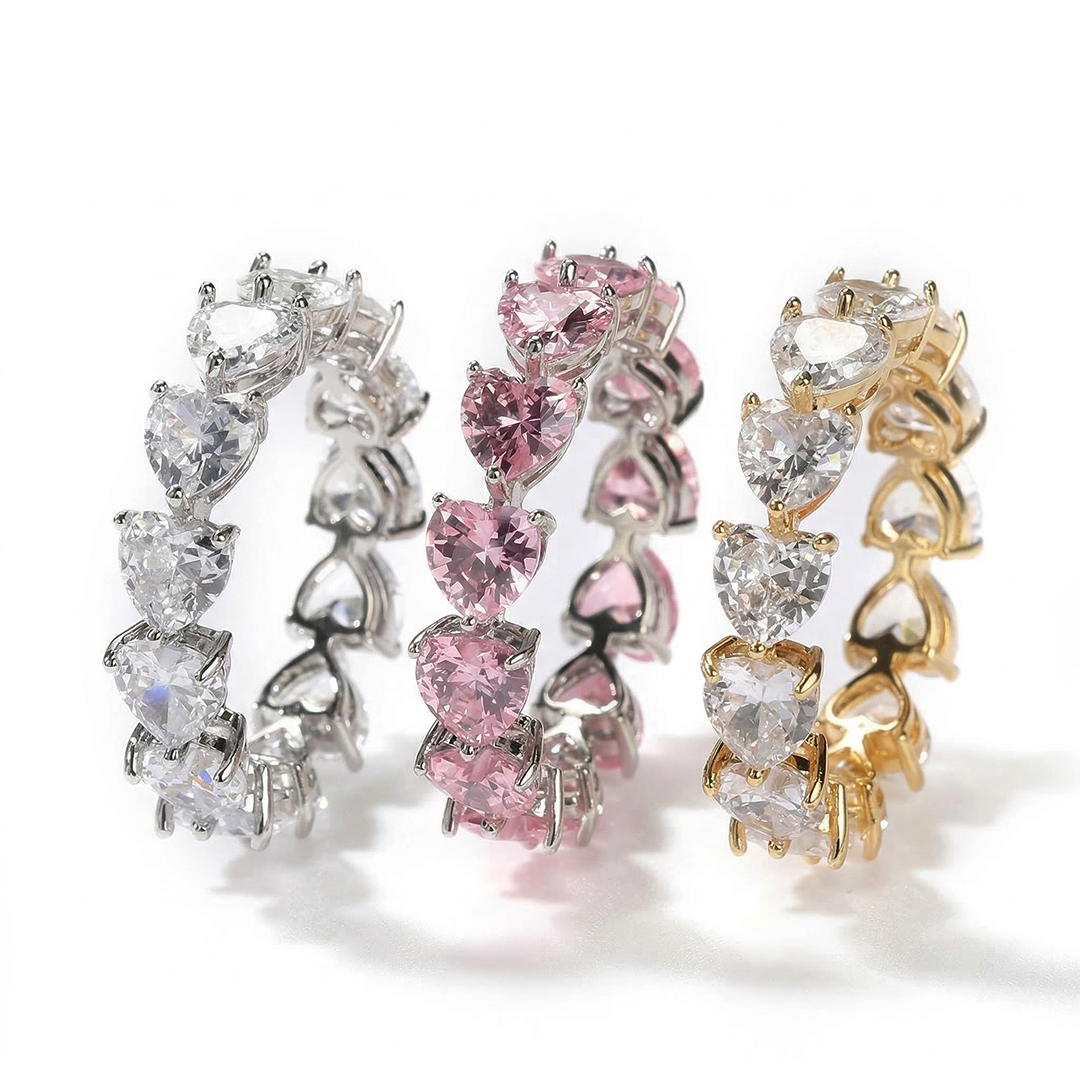 Heart Cut Love Band Ring in White Gold