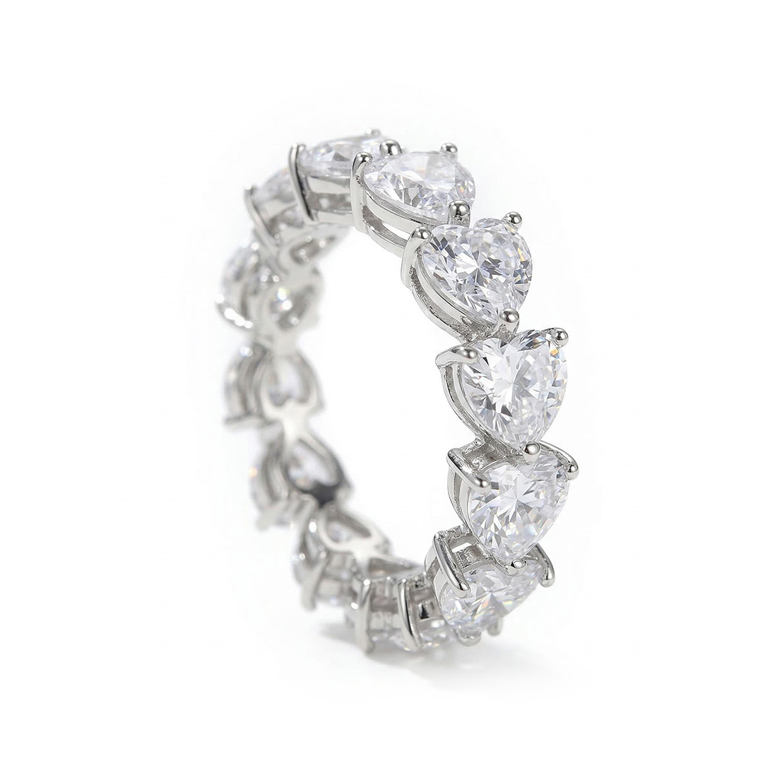 Heart Cut Love Band Ring in White Gold