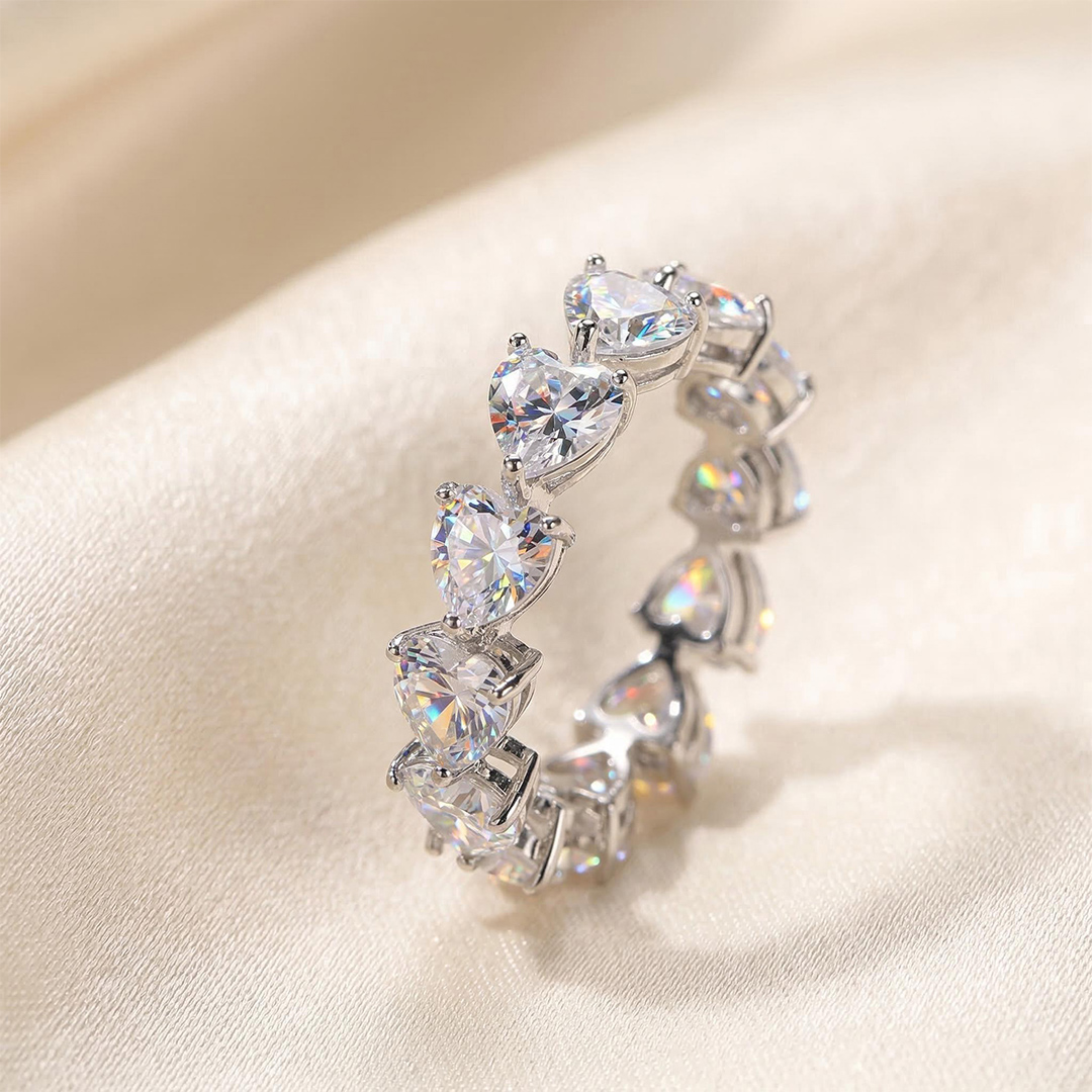 Heart Cut Love Band Ring in White Gold