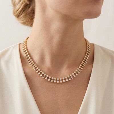 Iced Pear Cut Tennis Necklace