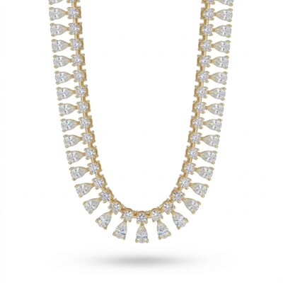 Iced Pear Cut Tennis Necklace