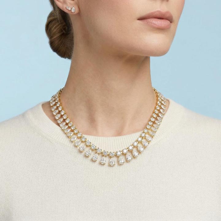 Iced Pear Cut Tennis Necklace