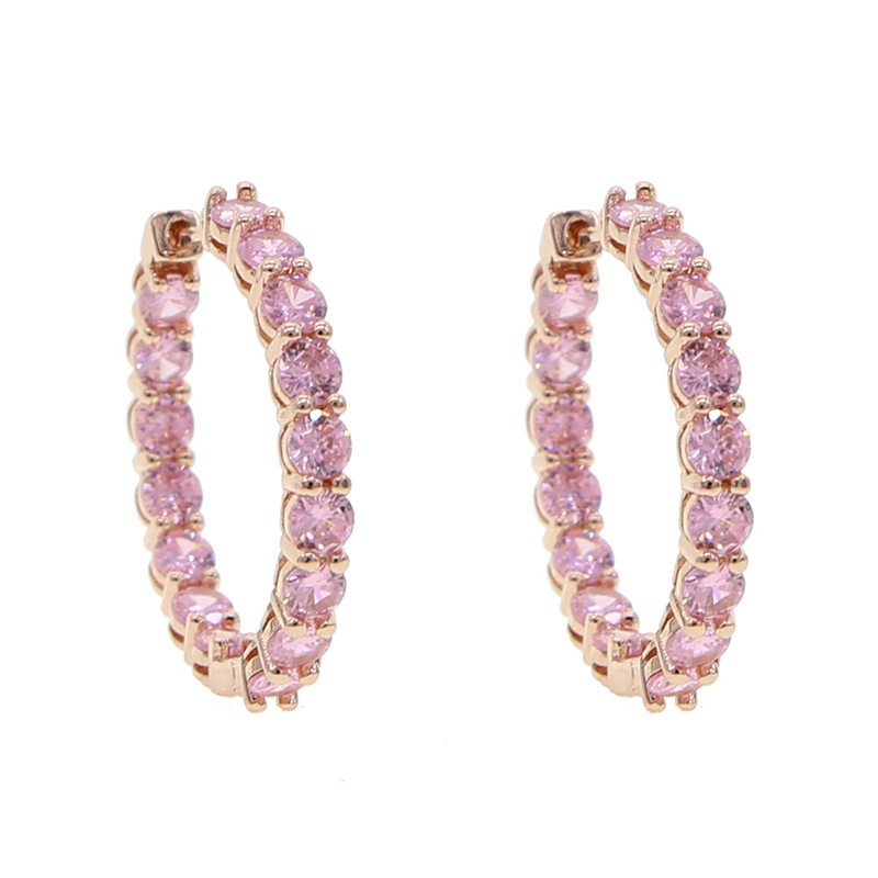  Iced Pink Stones Hoop Earrings