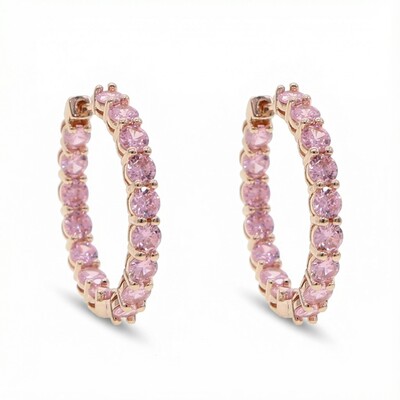  Iced Pink Stones Hoop Earrings