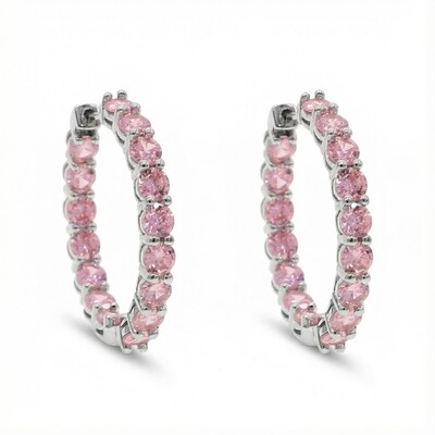  Iced Pink Stones Hoop Earrings