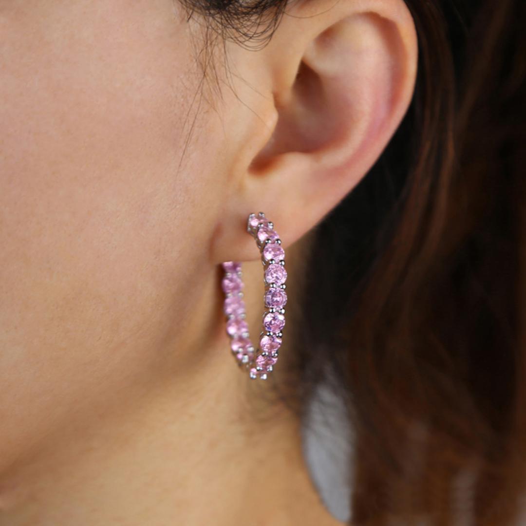  Iced Pink Stones Hoop Earrings
