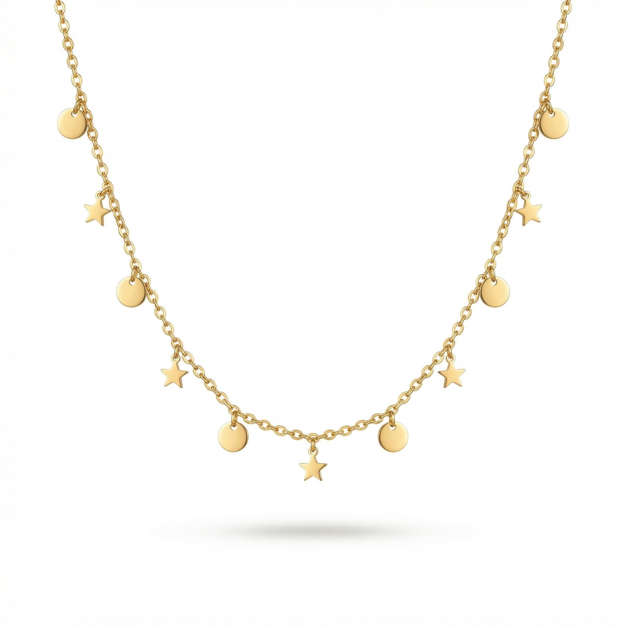 Sterling Silver Star Round Badge Necklace