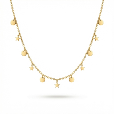 Sterling Silver Star Round Badge Necklace