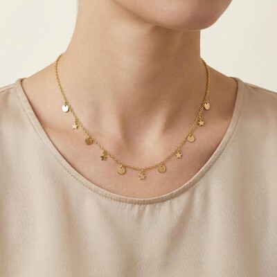 Sterling Silver Star Round Badge Necklace