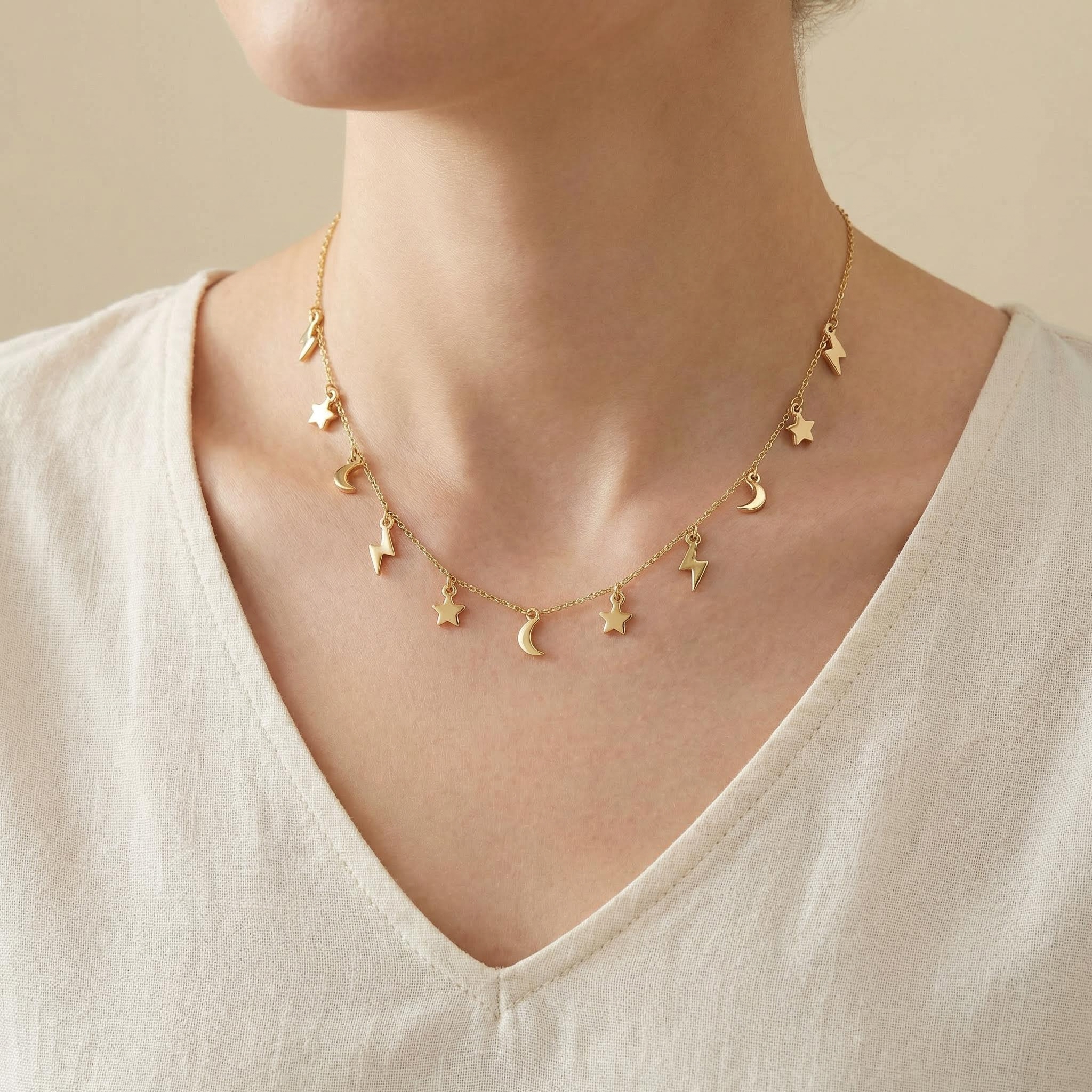 Sterling Silver Mini Star Moon Lightning Chain