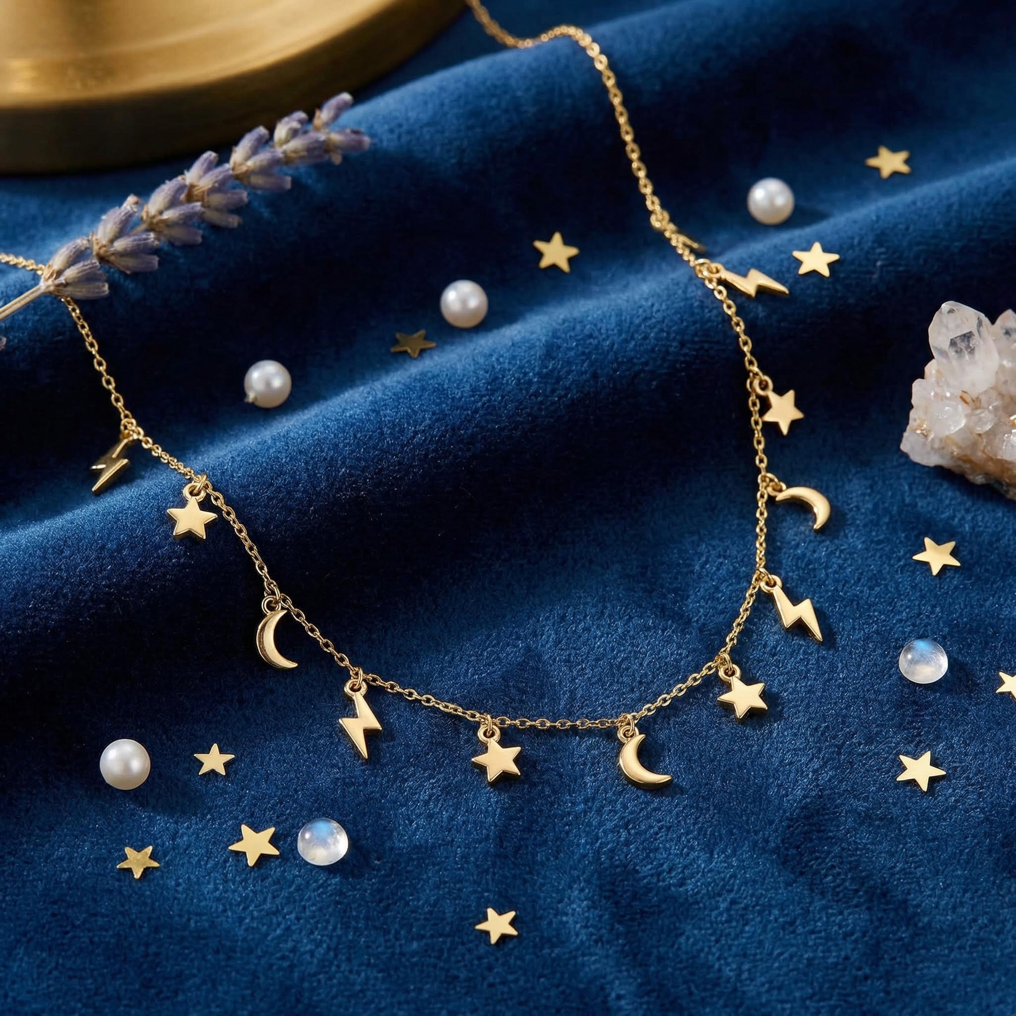 Sterling Silver Mini Star Moon Lightning Chain