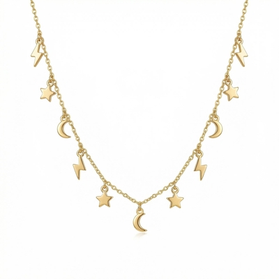 Sterling Silver Mini Star Moon Lightning Chain