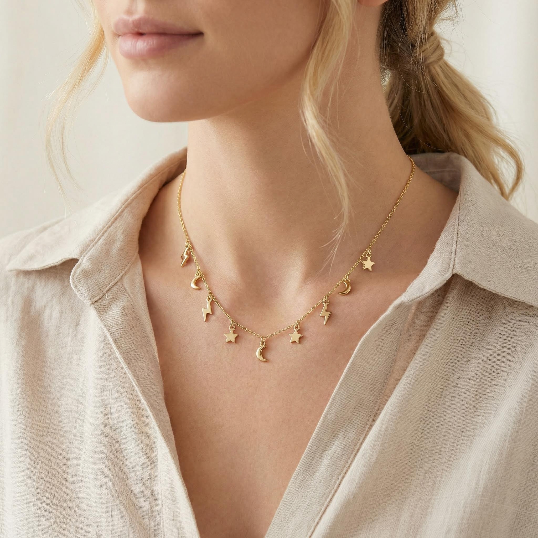 Sterling Silver Mini Star Moon Lightning Chain