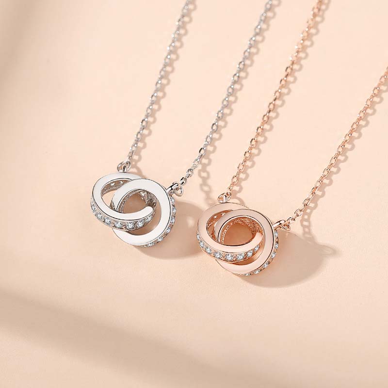 Sterling Silver Iced Double Circle Necklace