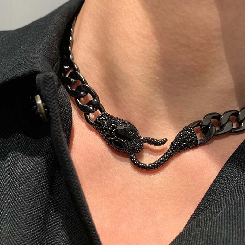 Snake Head Cuban Chain Link Necklace