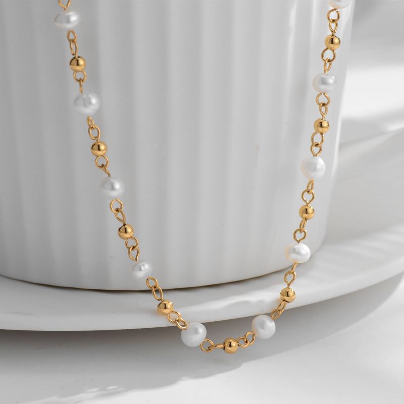 Freshwater Pearl Necklace Handmade Gold Beads Chain