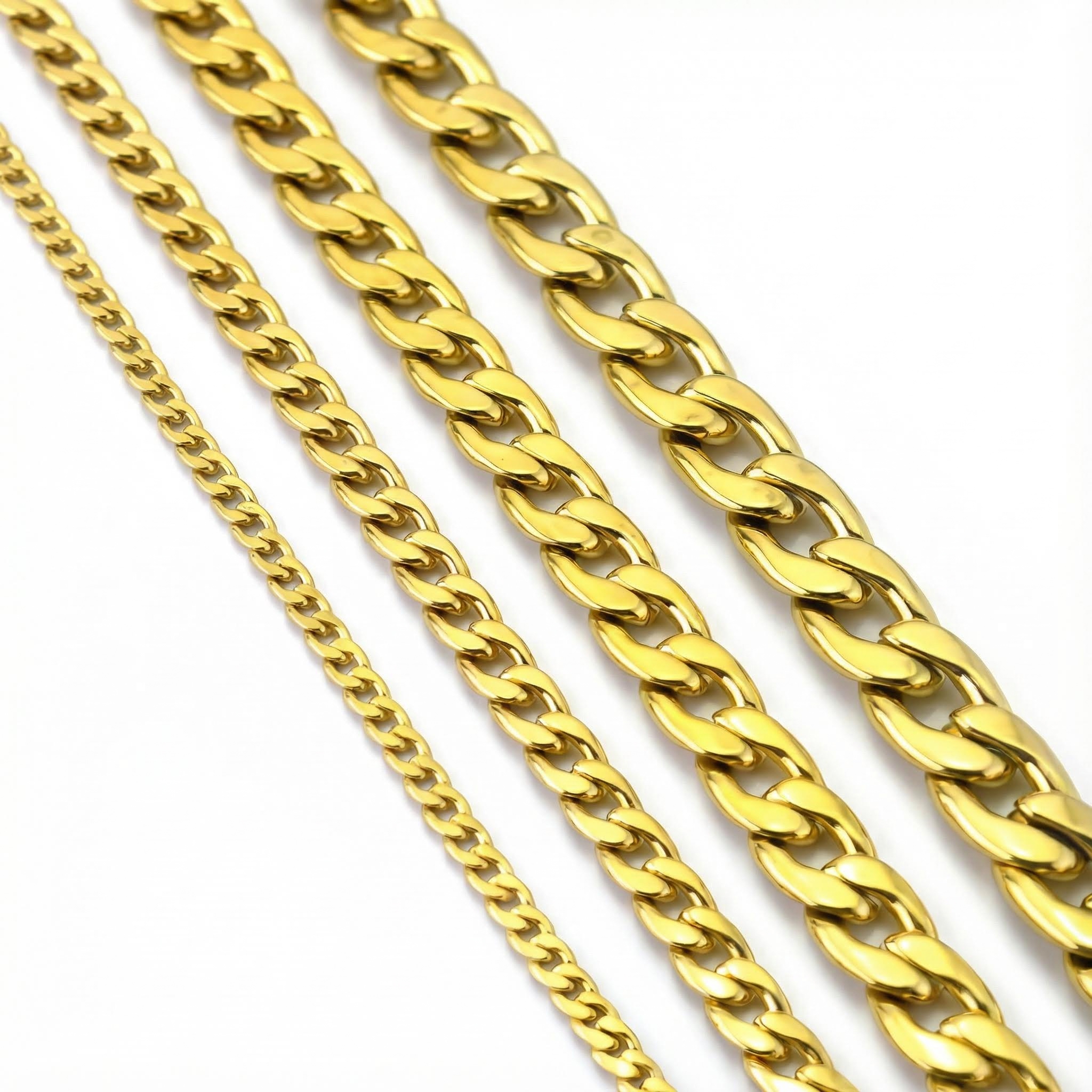 Women's 3mm/4mm/5mm Stainless Steel Cuban Chain in Gold
