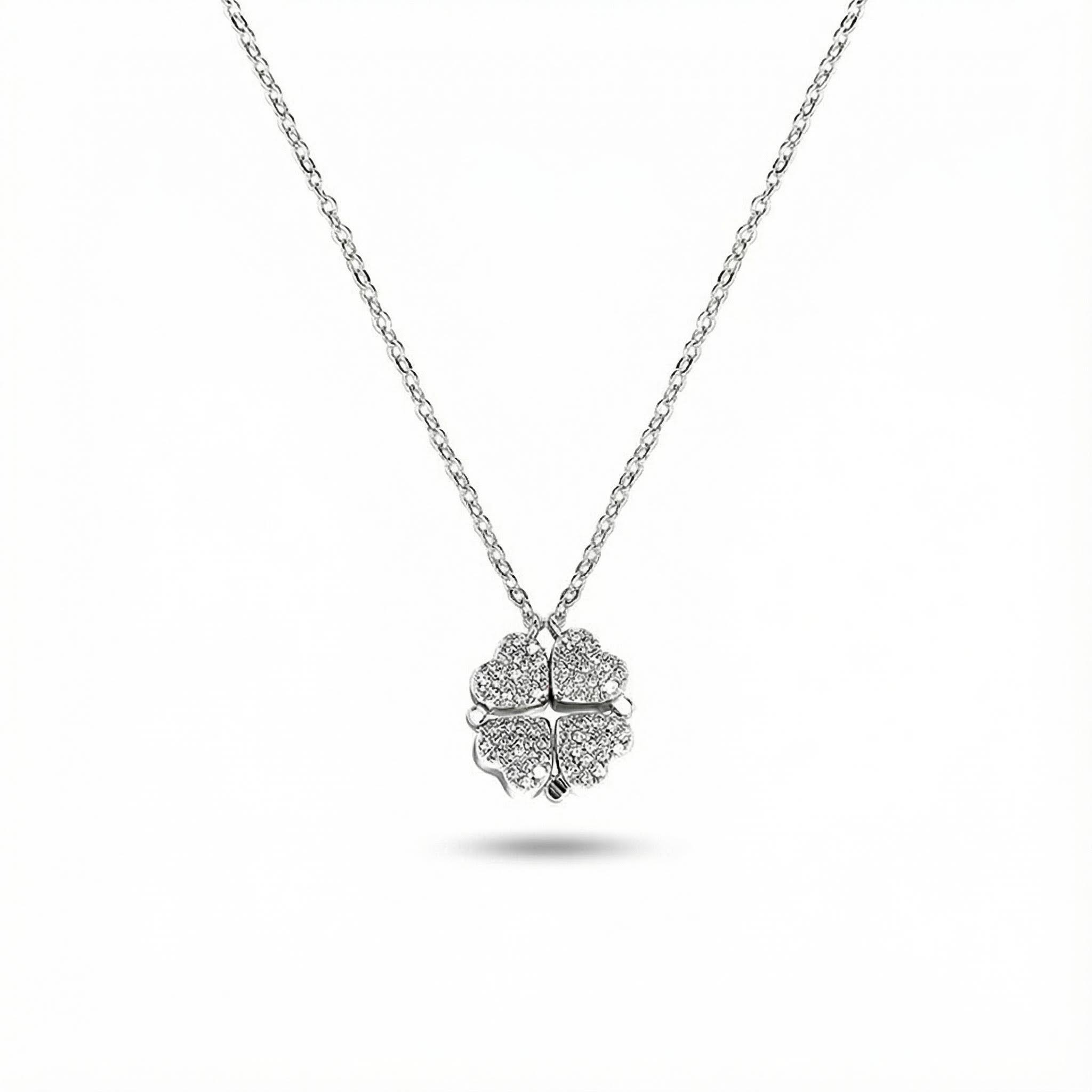 Micro Pave Magnetic Four-Heart Clover Deformed Necklace