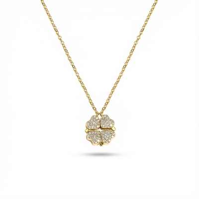 Micro Pave Magnetic Four-Heart Clover Deformed Necklace