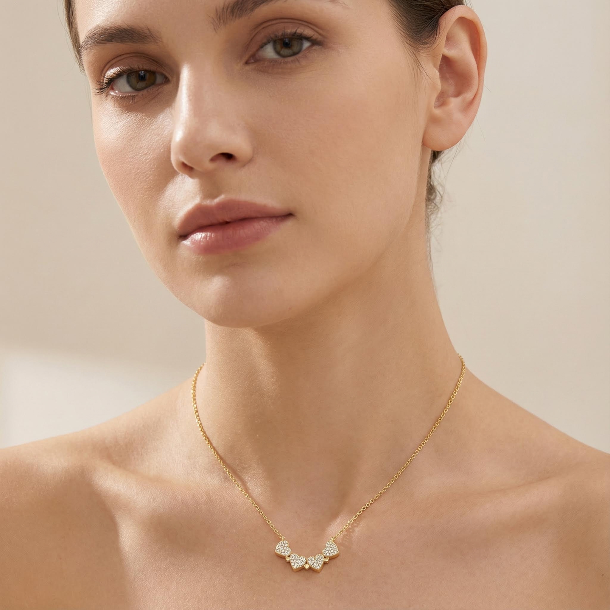 Micro Pave Magnetic Four-Heart Clover Deformed Necklace