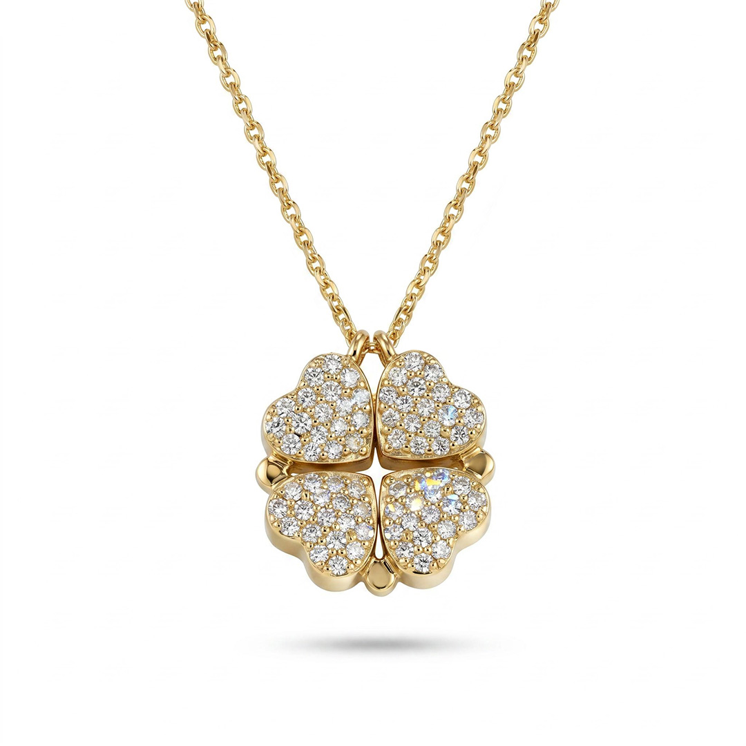Micro Pave Magnetic Four-Heart Clover Deformed Necklace Micro Pave Magnetic Four-Heart Clover Deformed Necklace