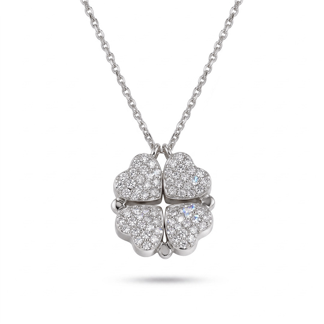 Micro Pave Magnetic Four-Heart Clover Deformed Necklace Micro Pave Magnetic Four-Heart Clover Deformed Necklace