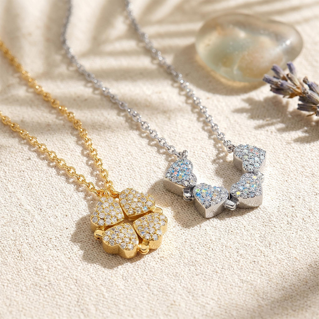 Micro Pave Magnetic Four-Heart Clover Deformed Necklace Micro Pave Magnetic Four-Heart Clover Deformed Necklace