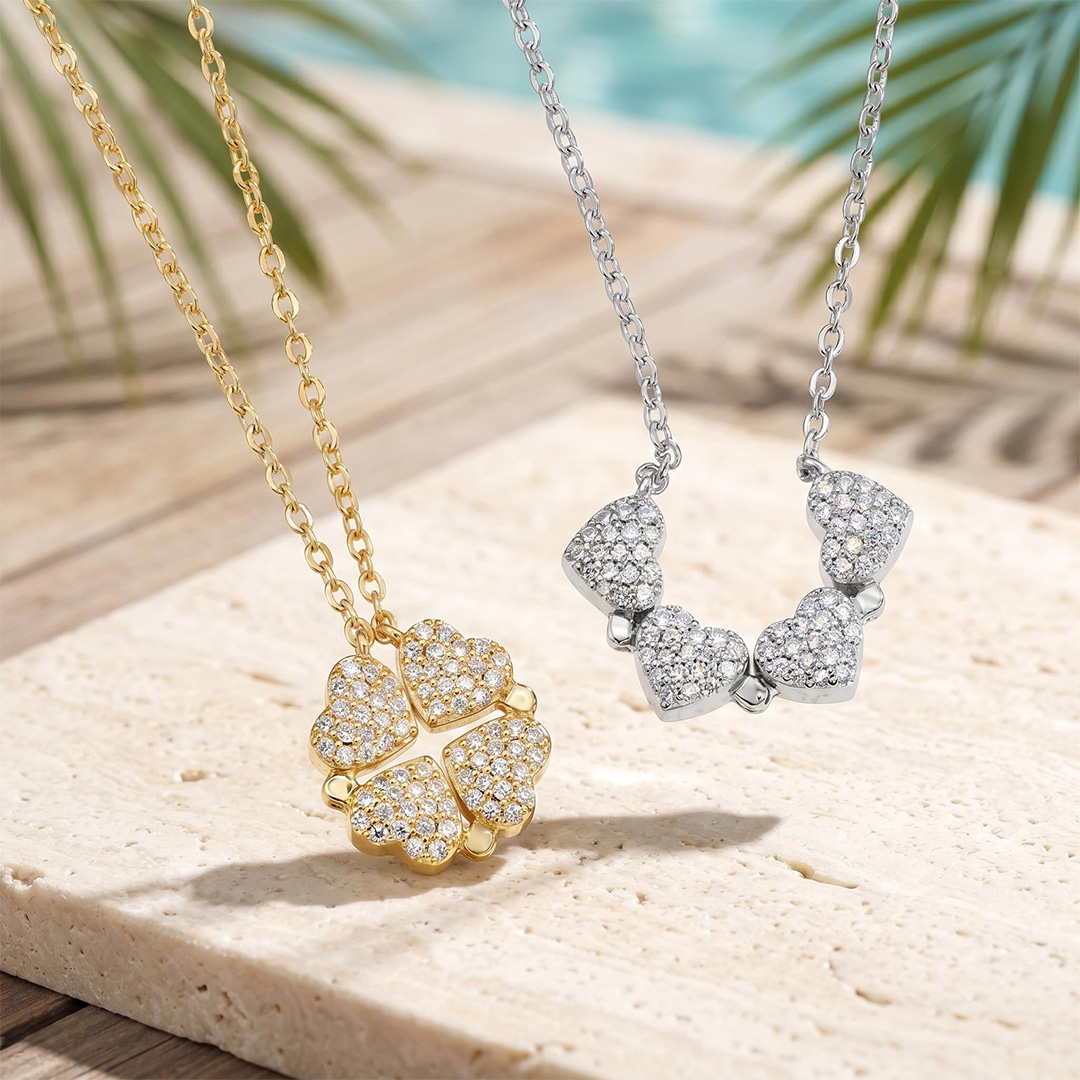 Micro Pave Magnetic Four-Heart Clover Deformed Necklace Micro Pave Magnetic Four-Heart Clover Deformed Necklace