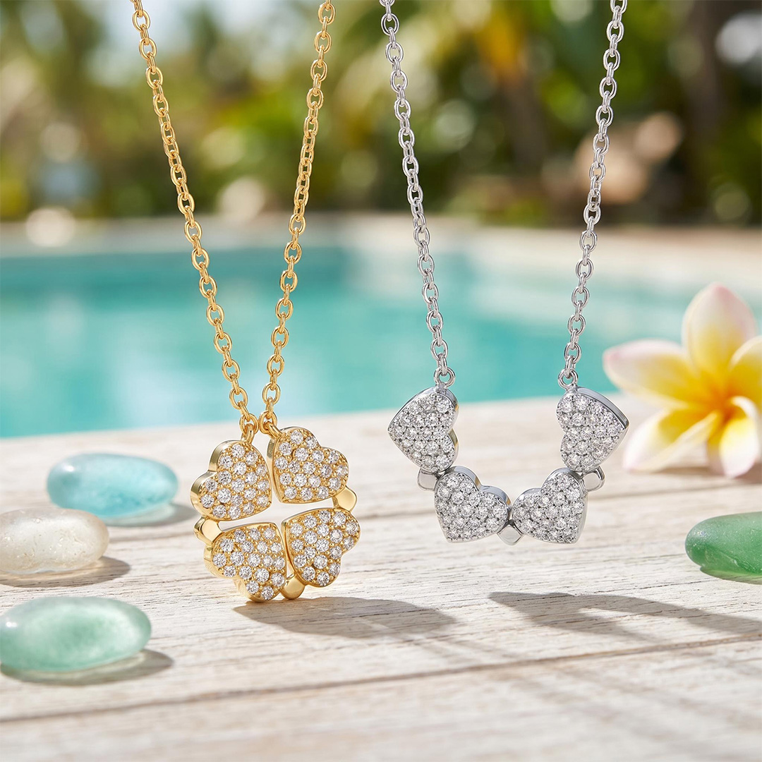 Micro Pave Magnetic Four-Heart Clover Deformed Necklace Micro Pave Magnetic Four-Heart Clover Deformed Necklace