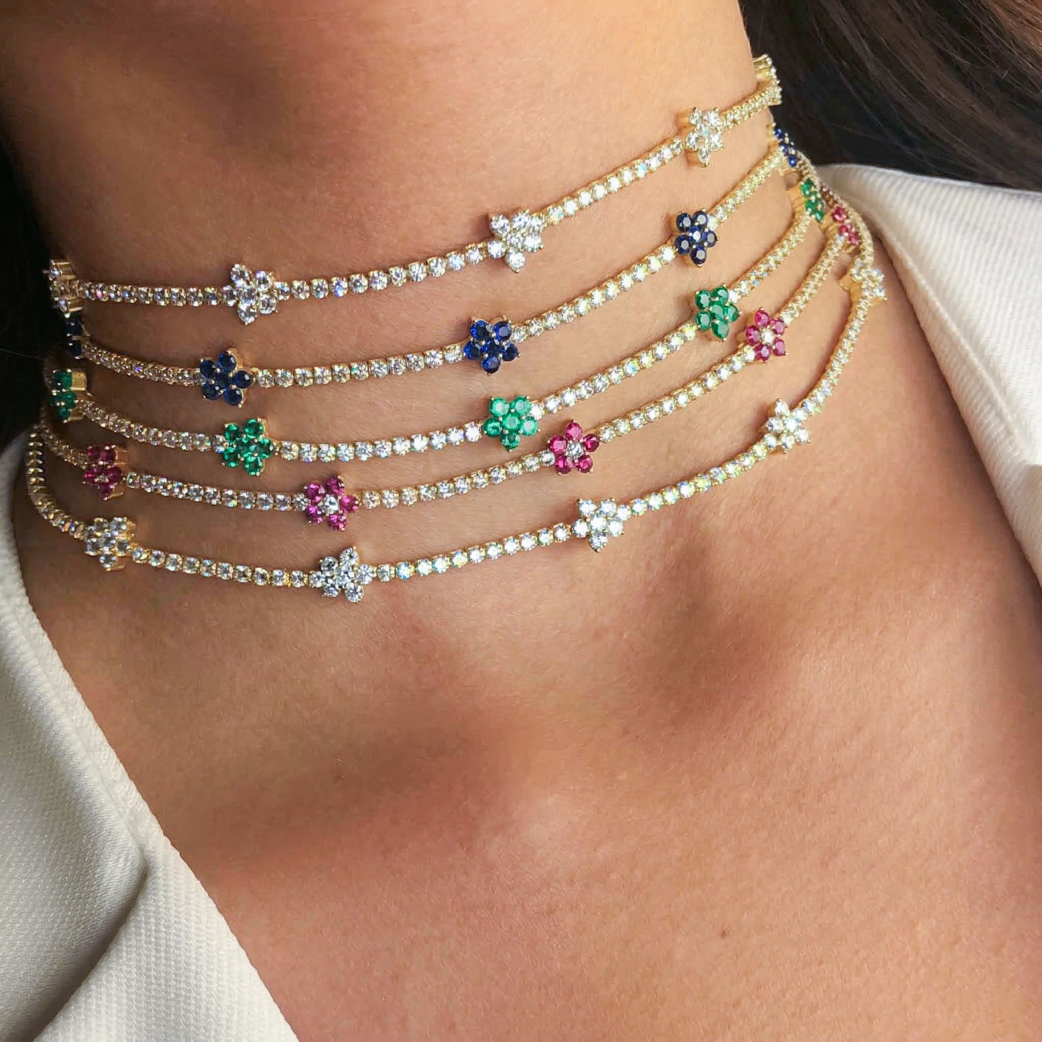 Flowers Tennis Choker Necklace