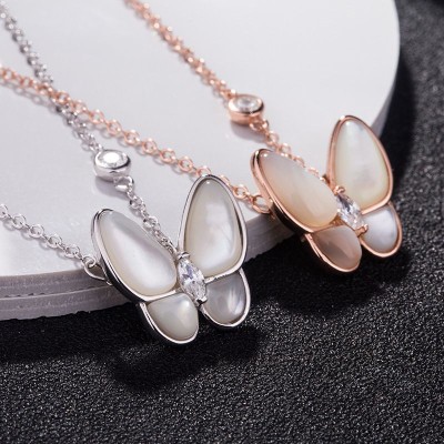 Sterling Silver Mother of Pearl Butterfly Necklace
