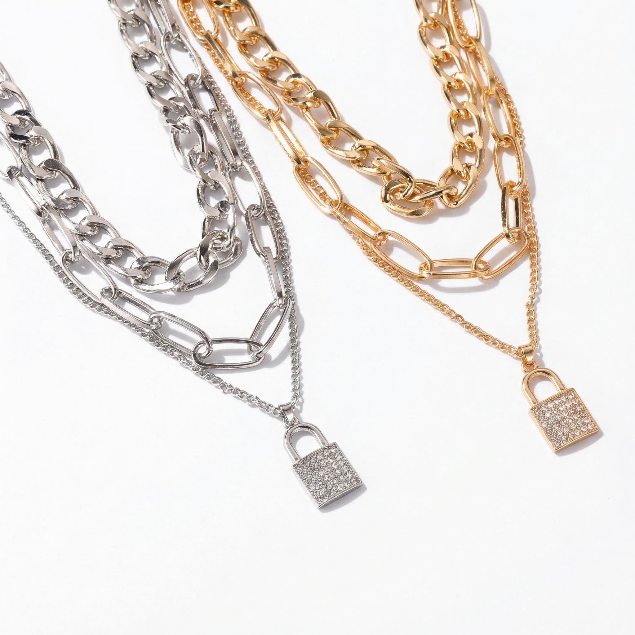 Multilayer Padlock Pendant Chunky Cuban Chain Necklace