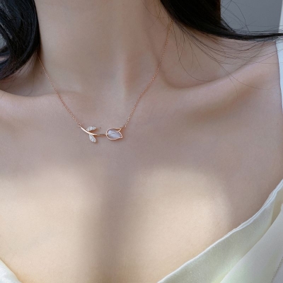 Simple Opal Rose Charm Pendant For Women