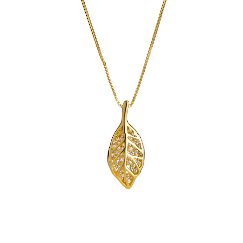 Sterling Silver Micro-encrusted One Leaf Clavicle Chain Women Necklace